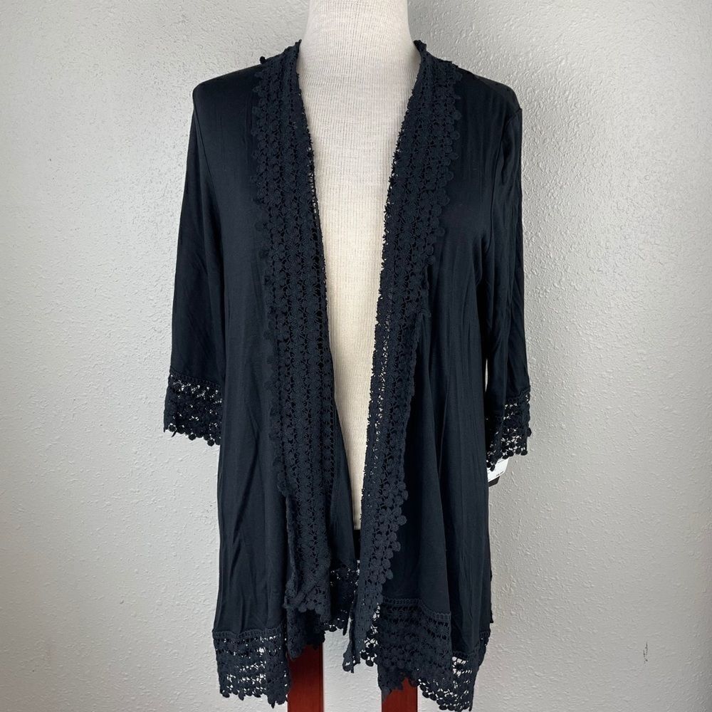 NWT Fever Cardigan Style Black Top Size L